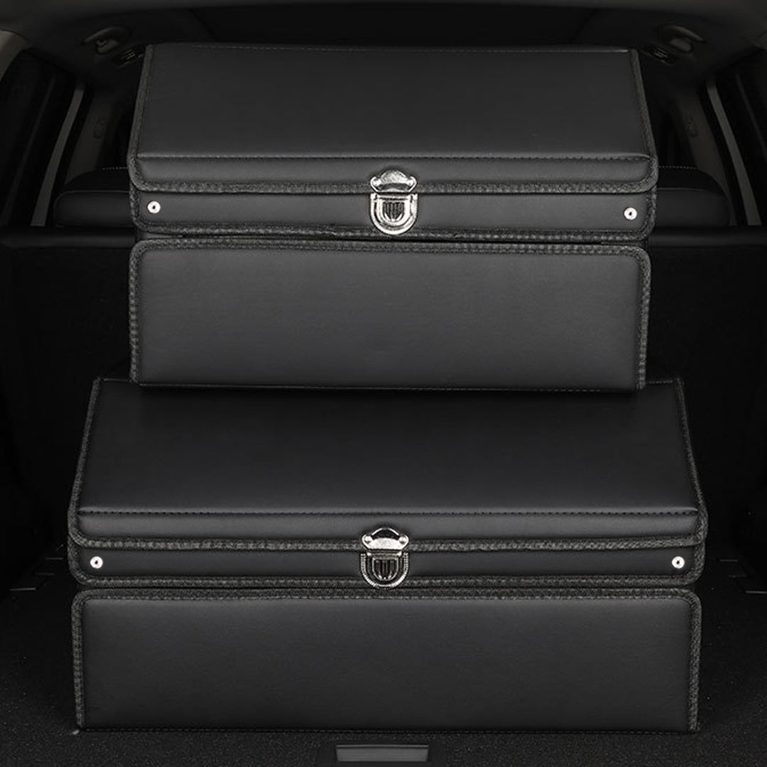 2X 60cm Leather Car Boot Collapsible Foldable Trunk Cargo Organizer Portable Storage Box with Lock Black