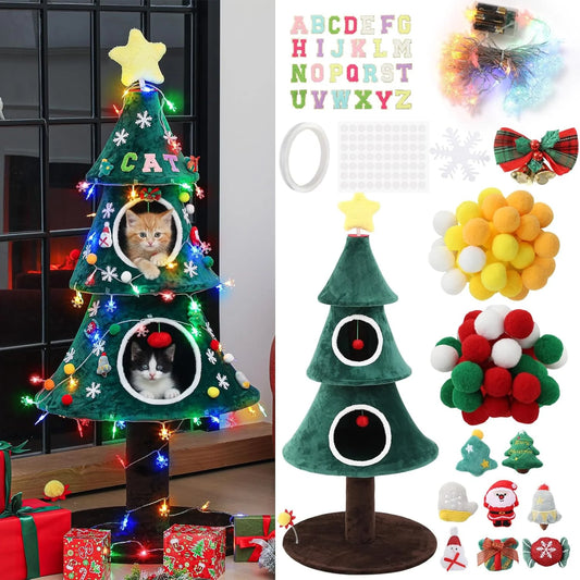Christmas Cat Tree with 2 Cat House for Christmas Decoration