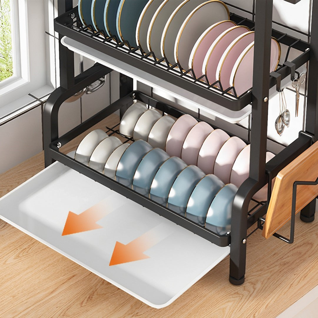 3 Tier 62cm Steel Black Kitchen Countertop Drying Rack Dish Plate Cutlery Cutting Board Holder Dish Drainer Kitchen Organiser