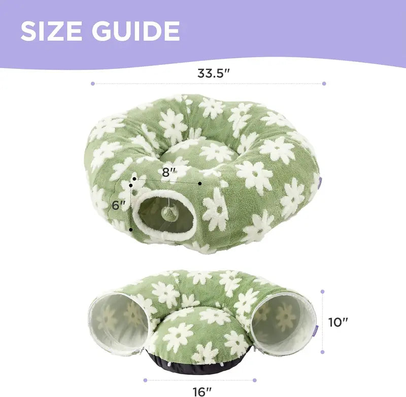 A warm, comfortable and cute cat donut tunnel with washable round pads