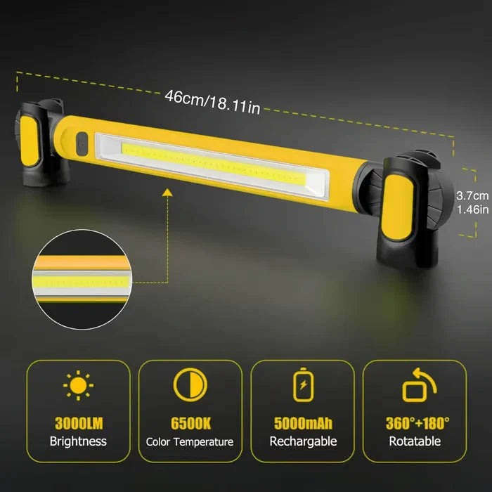 🔦3000LM Work Light Flashlight with Magnetic Base & Hanging Hooks