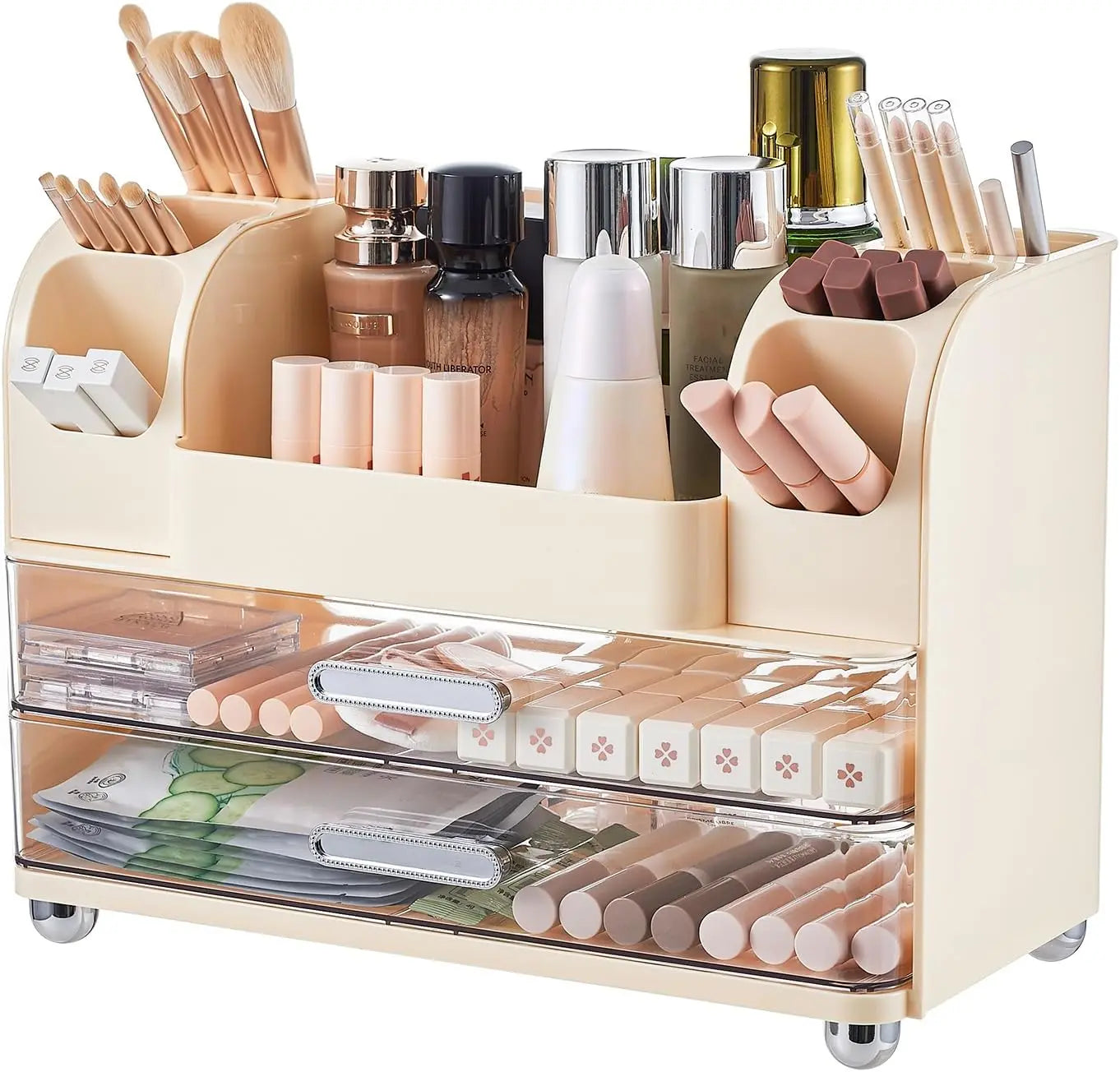 Makeup display cabinet and brush holder