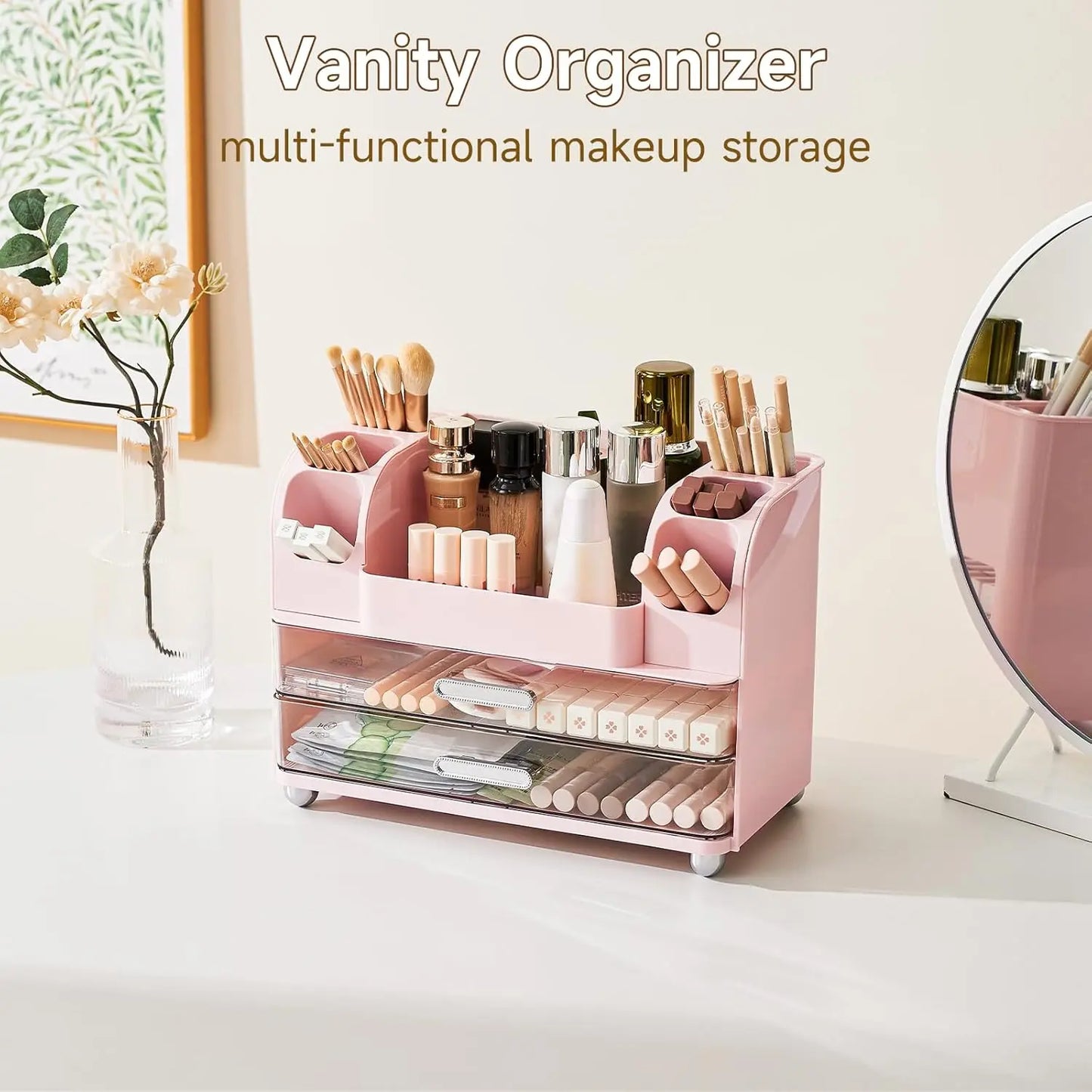 Makeup display cabinet and brush holder