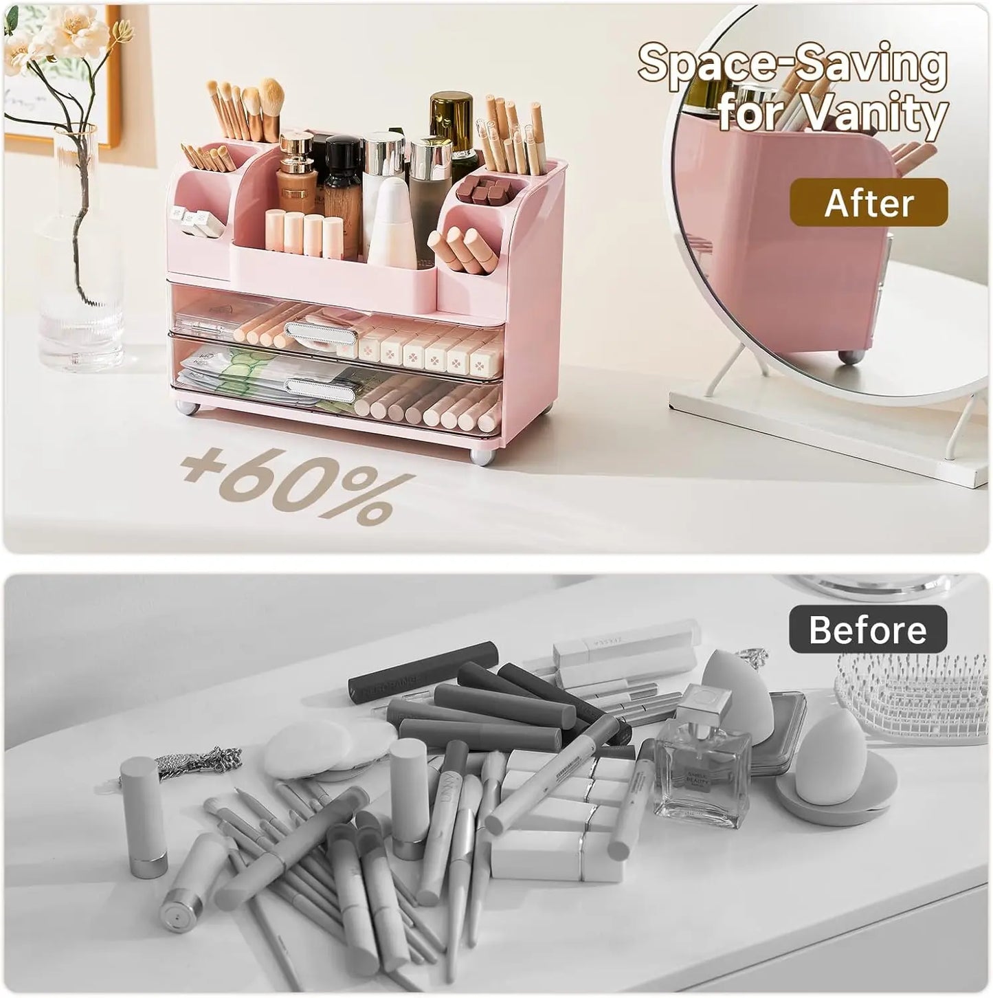 Makeup display cabinet and brush holder