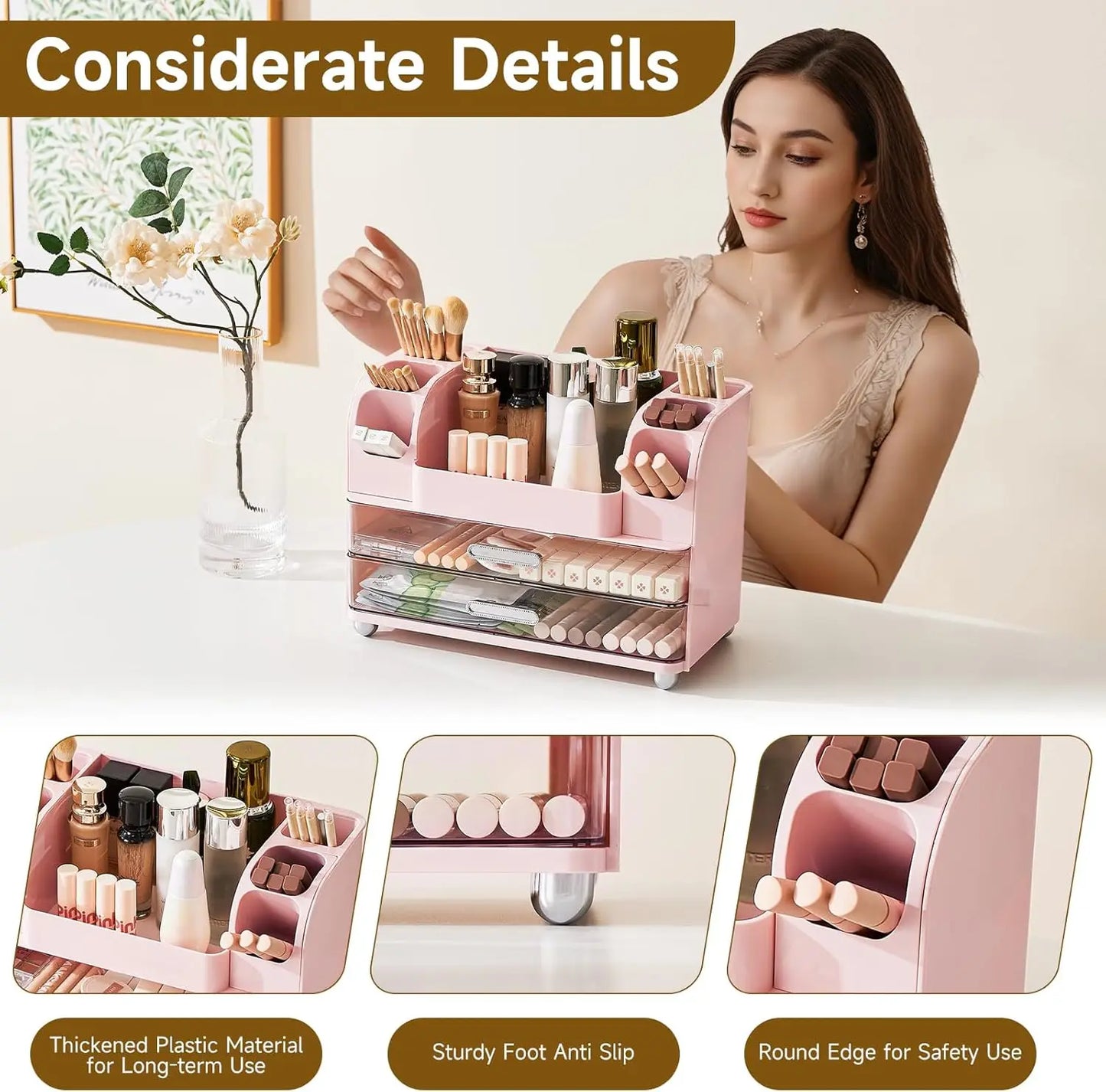 Makeup display cabinet and brush holder