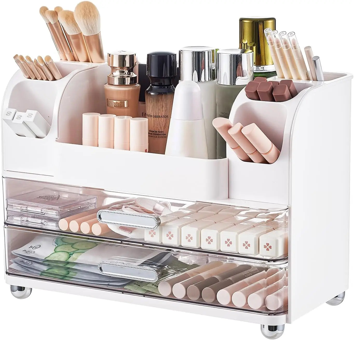 Makeup display cabinet and brush holder