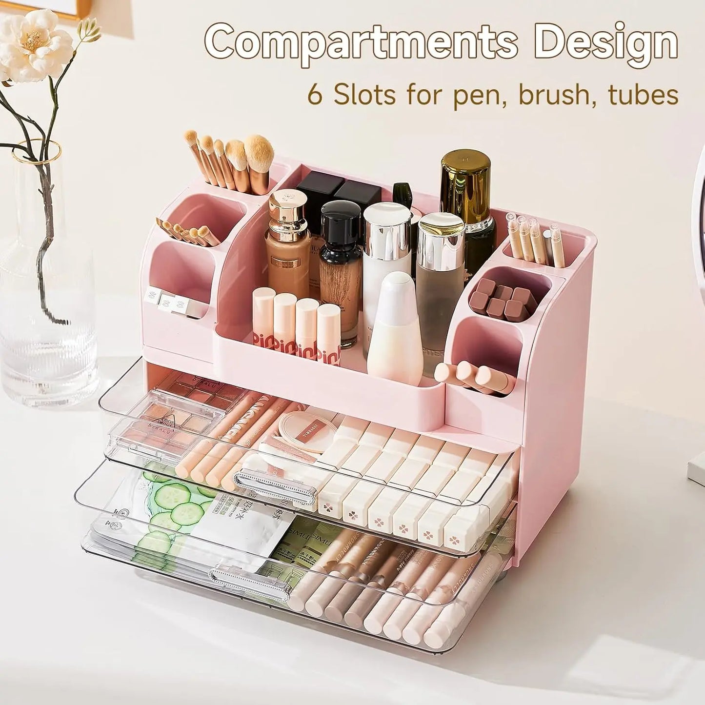 Makeup display cabinet and brush holder
