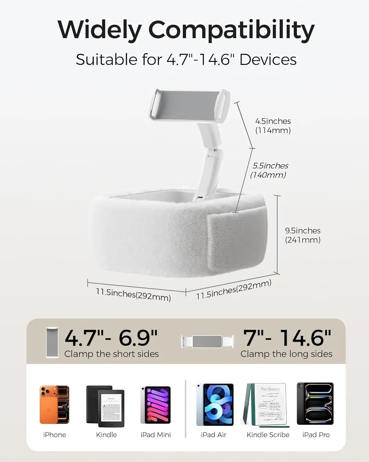 A knee-length tablet pillow stand with a snack bowl and foldable arms