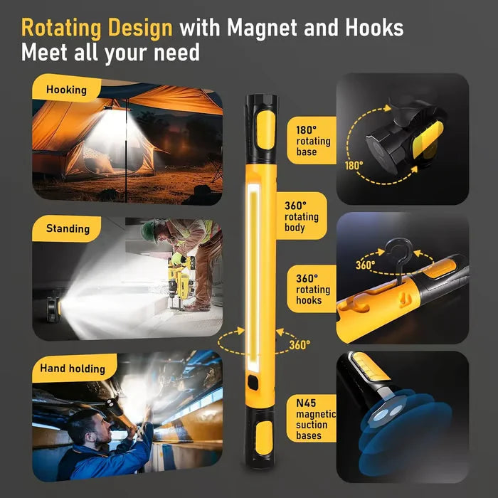 🔦3000LM Work Light Flashlight with Magnetic Base & Hanging Hooks