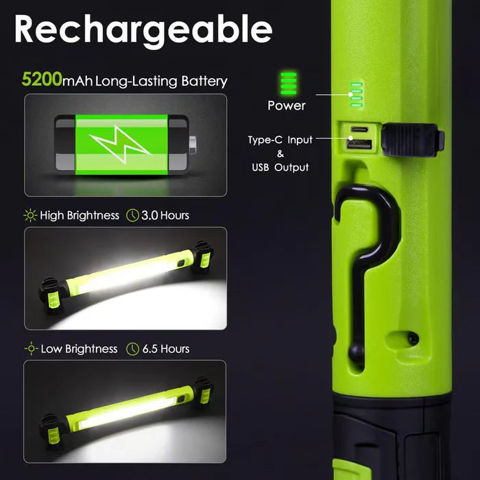 🔦3000LM Work Light Flashlight with Magnetic Base & Hanging Hooks