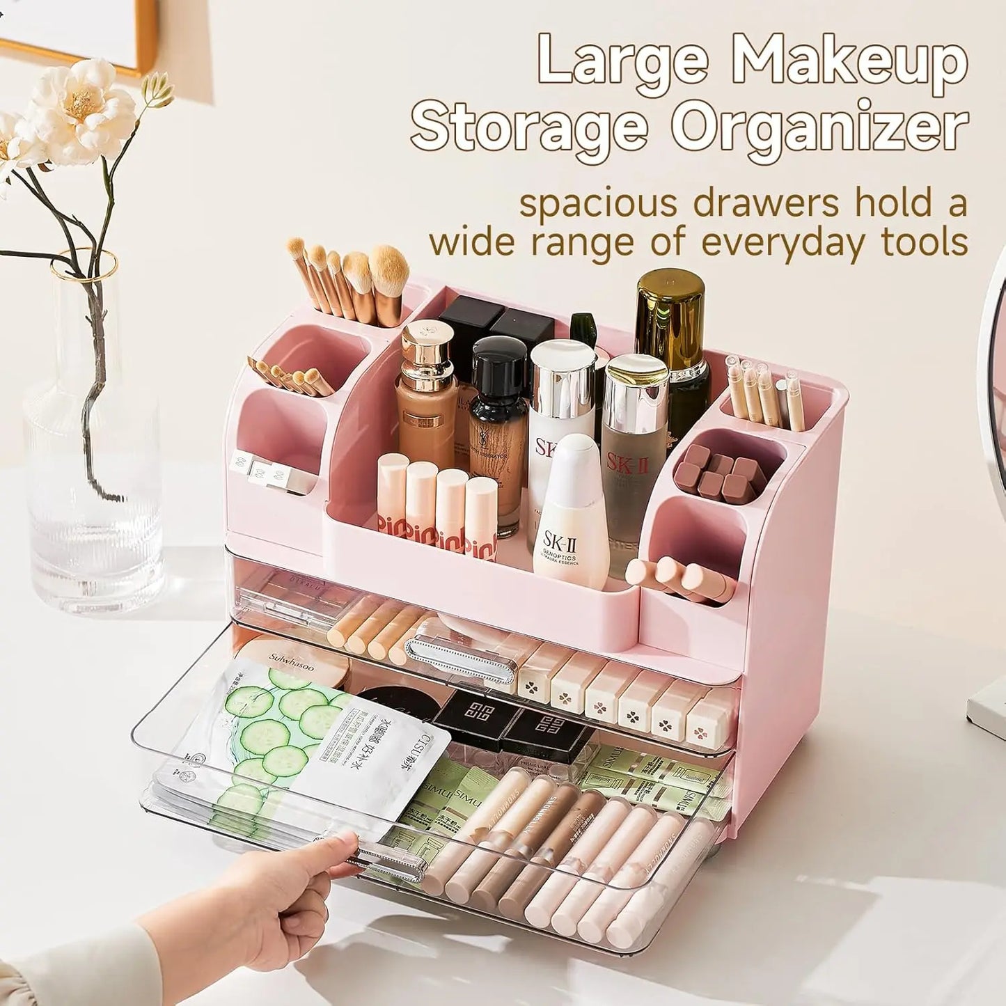 Makeup display cabinet and brush holder