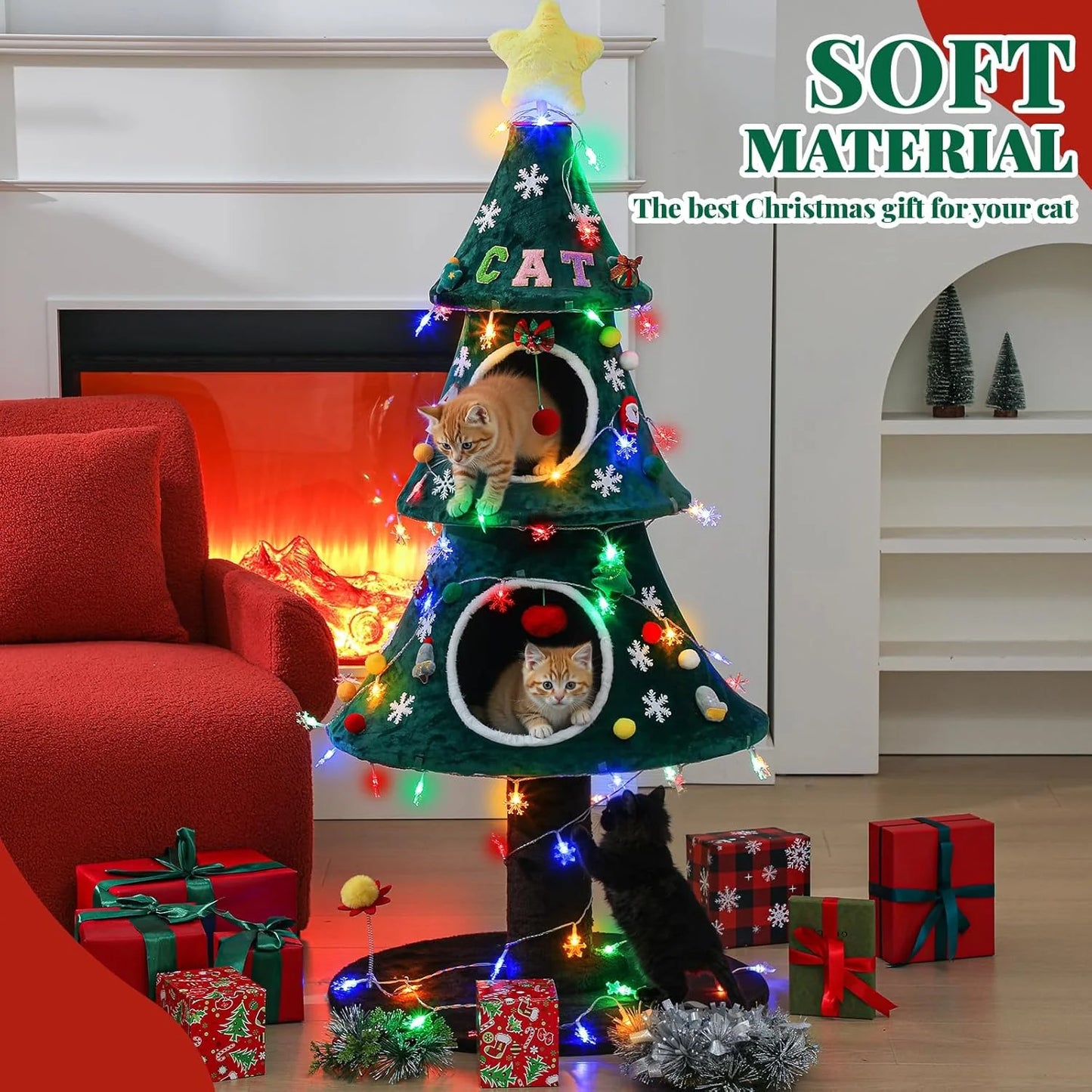 Christmas Cat Tree with 2 Cat House for Christmas Decoration