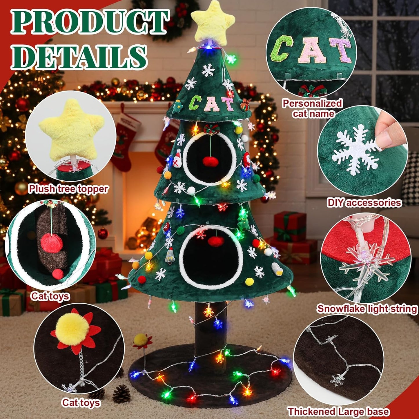 Christmas Cat Tree with 2 Cat House for Christmas Decoration