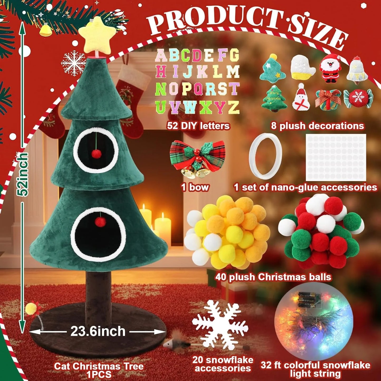 Christmas Cat Tree with 2 Cat House for Christmas Decoration