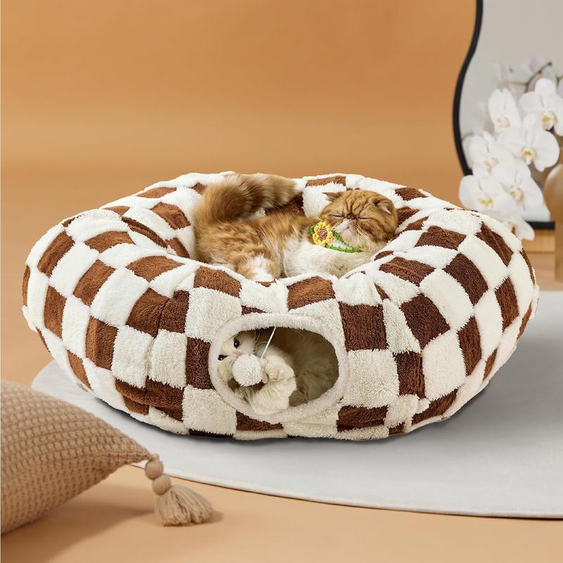 A warm, comfortable and cute cat donut tunnel with washable round pads