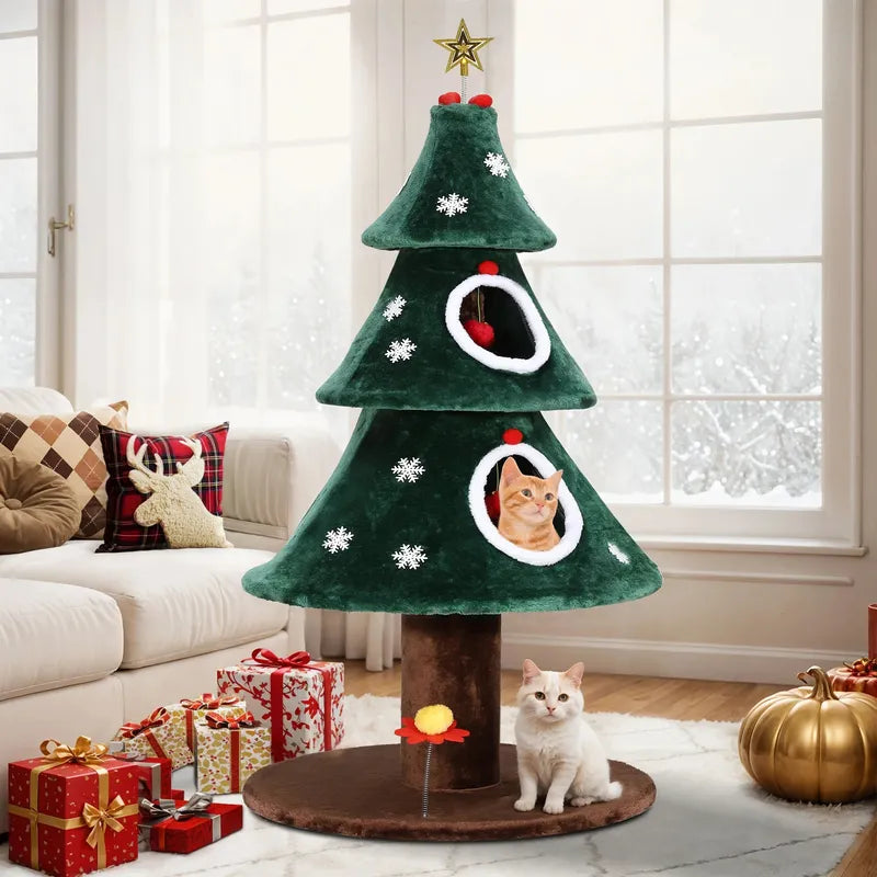 Christmas Cat Tree with 2 Cat House for Christmas Decoration