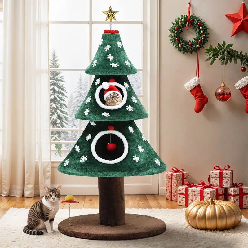 Christmas Cat Tree with 2 Cat House for Christmas Decoration