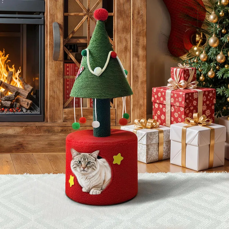 Christmas Cat Tree with 2 Cat House for Christmas Decoration